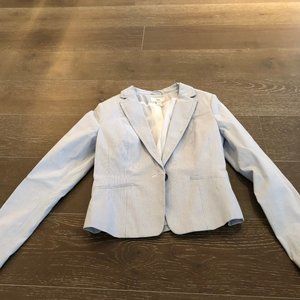 H & M BLUE AND WHITE STRIPED BLAZER SZ 8